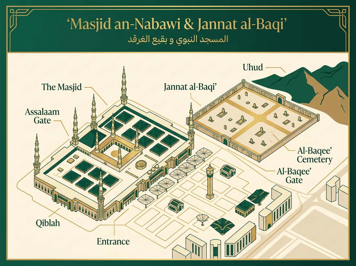Masjid an-Nabawi and al-Baqi' from above