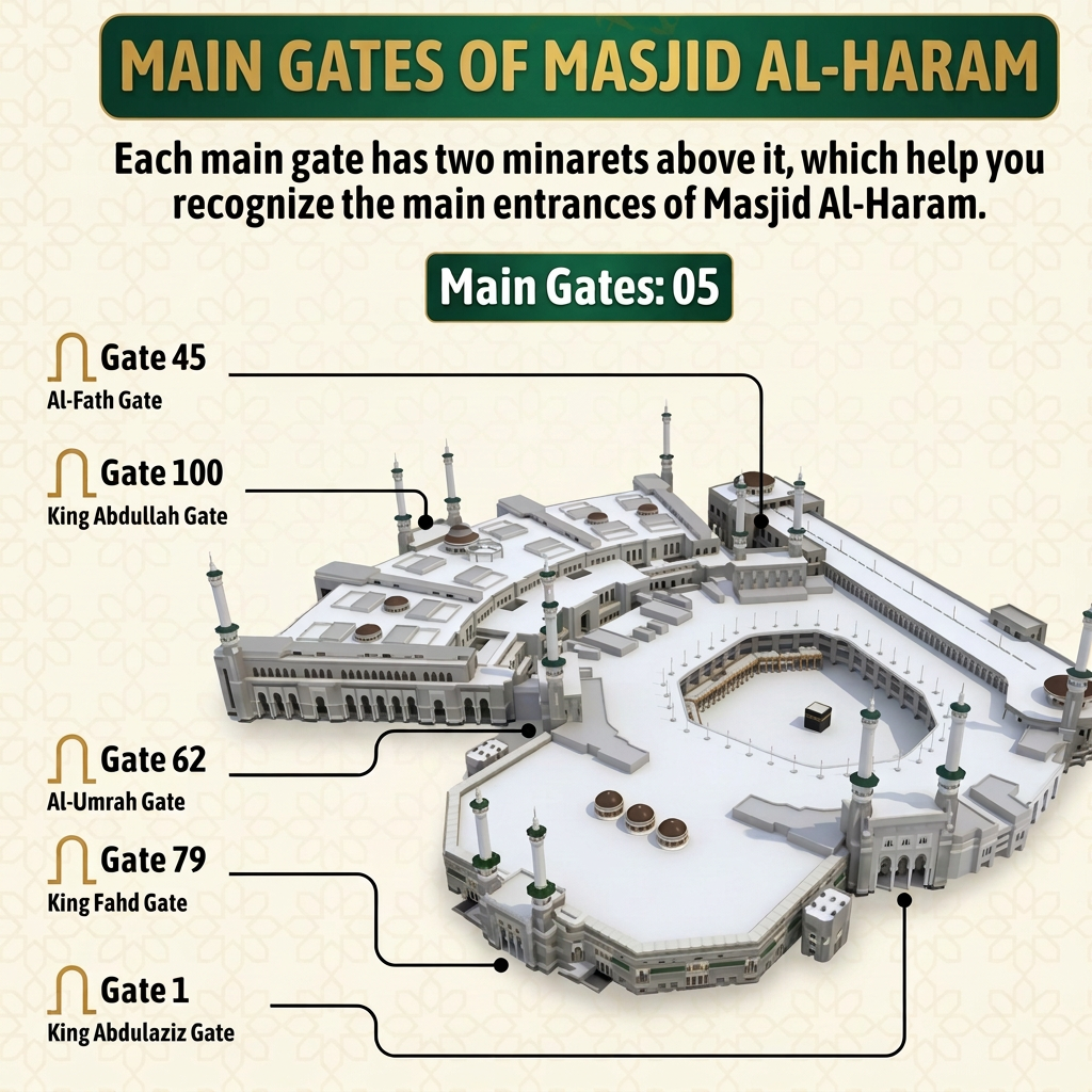 Illustrated map of the main gates of Masjid al-Haram
