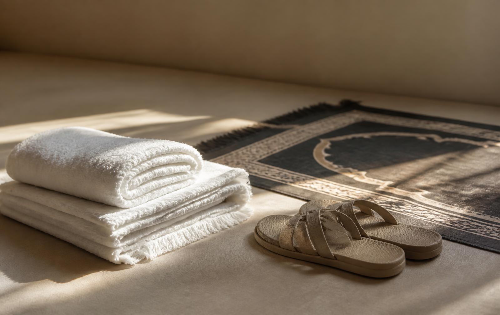 Traditional white cotton ihram cloths folded ready for pilgrimage