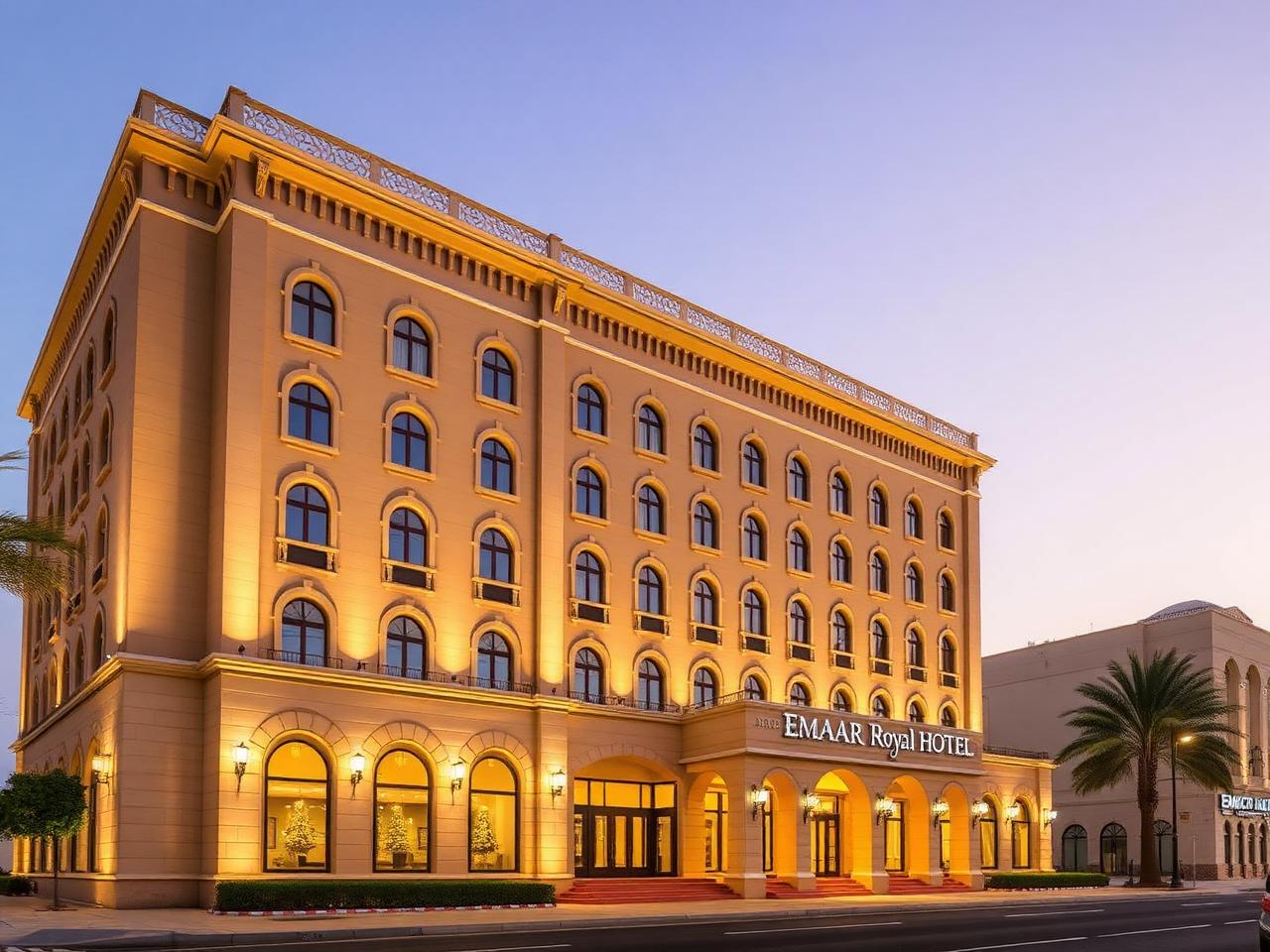 Emaar Royal Hotel Al Madinah — Emaar Royal Hotel Al Madinah illuminated in the evening