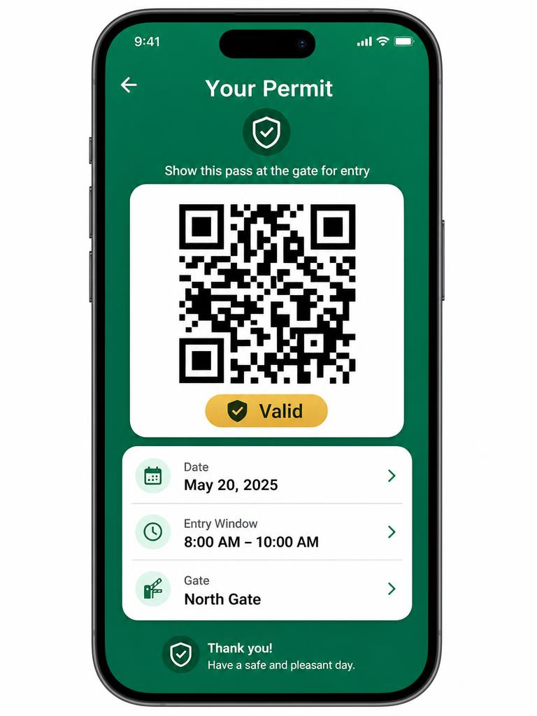 Illustration of a Nusuk digital permit showing a QR code, date, entry window and gate