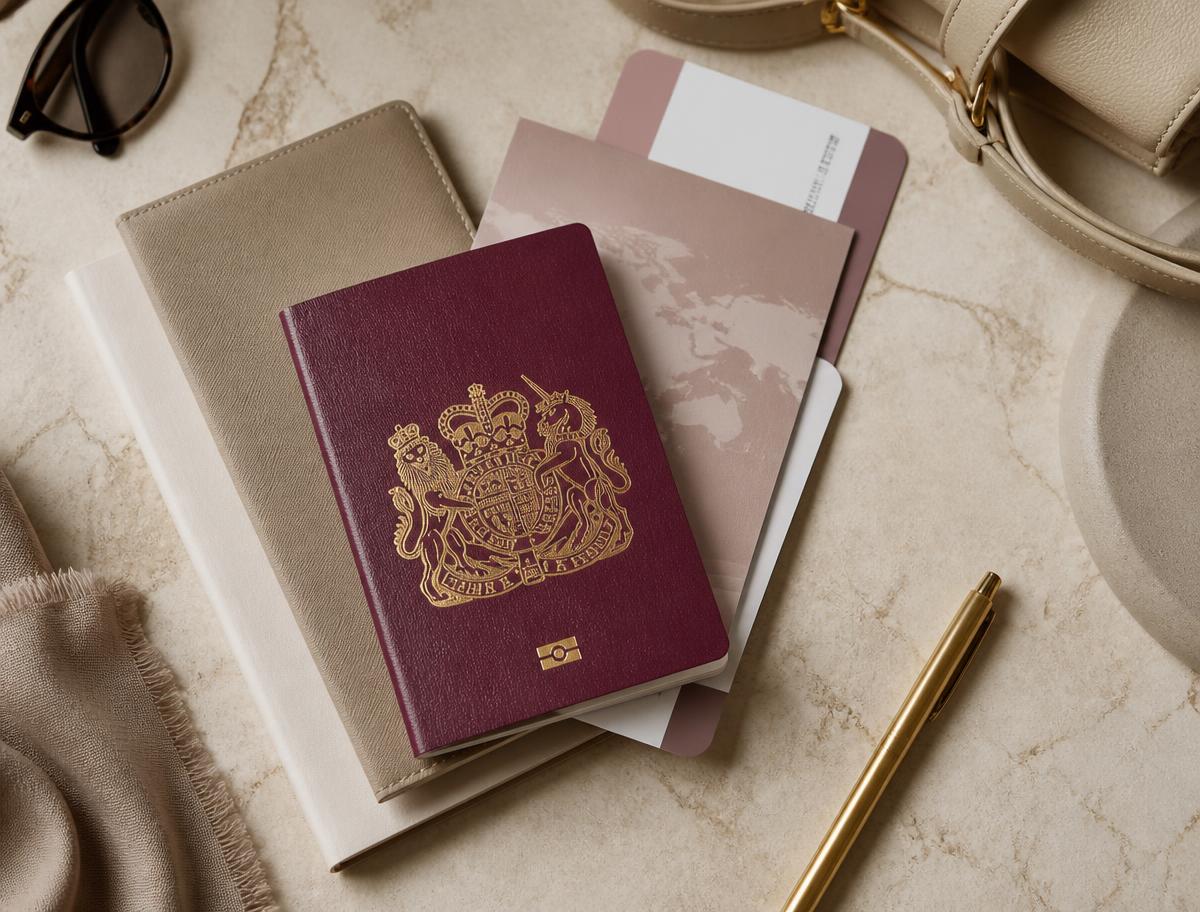 A UK passport and travel documents ready for an Umrah visa application
